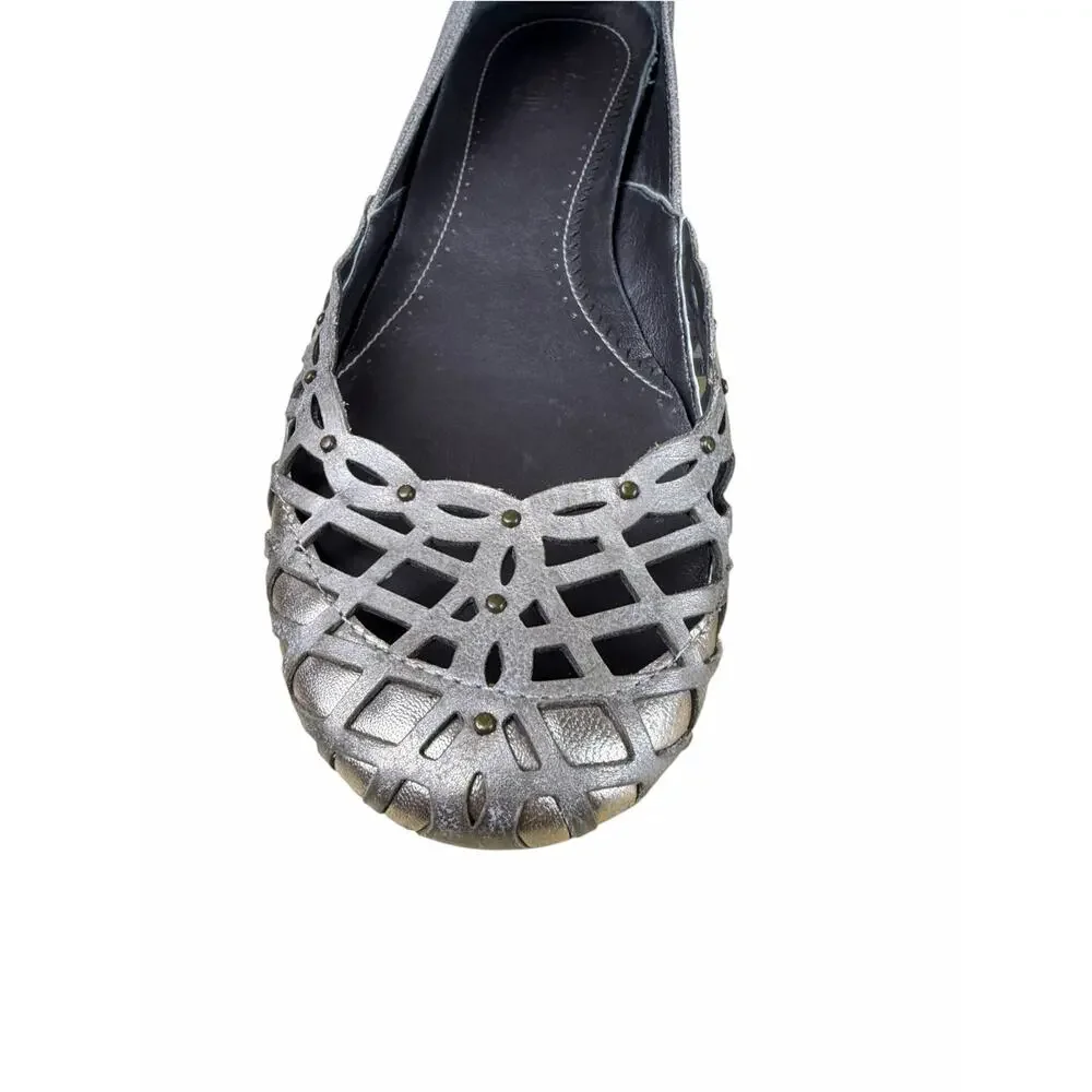 Clarks Metallic Silver Gold Laser Cut Ballet Flats Womens Size 7 Comfort